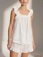 Pure Cotton Ruffle Shorts Set White / XS Short Sets