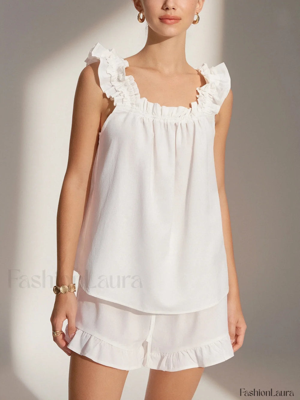 Pure Cotton Ruffle Shorts Set White / XS Short Sets