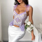 Purple Embroidery Sling Crop Top