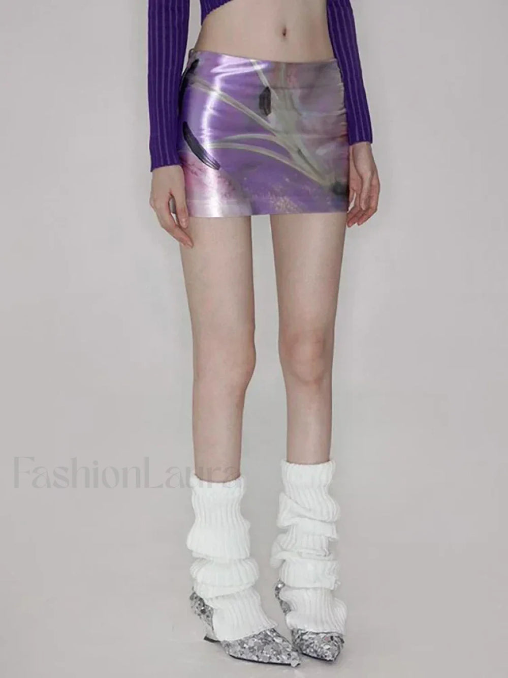 Purple Floral Acetate Hip Skirt