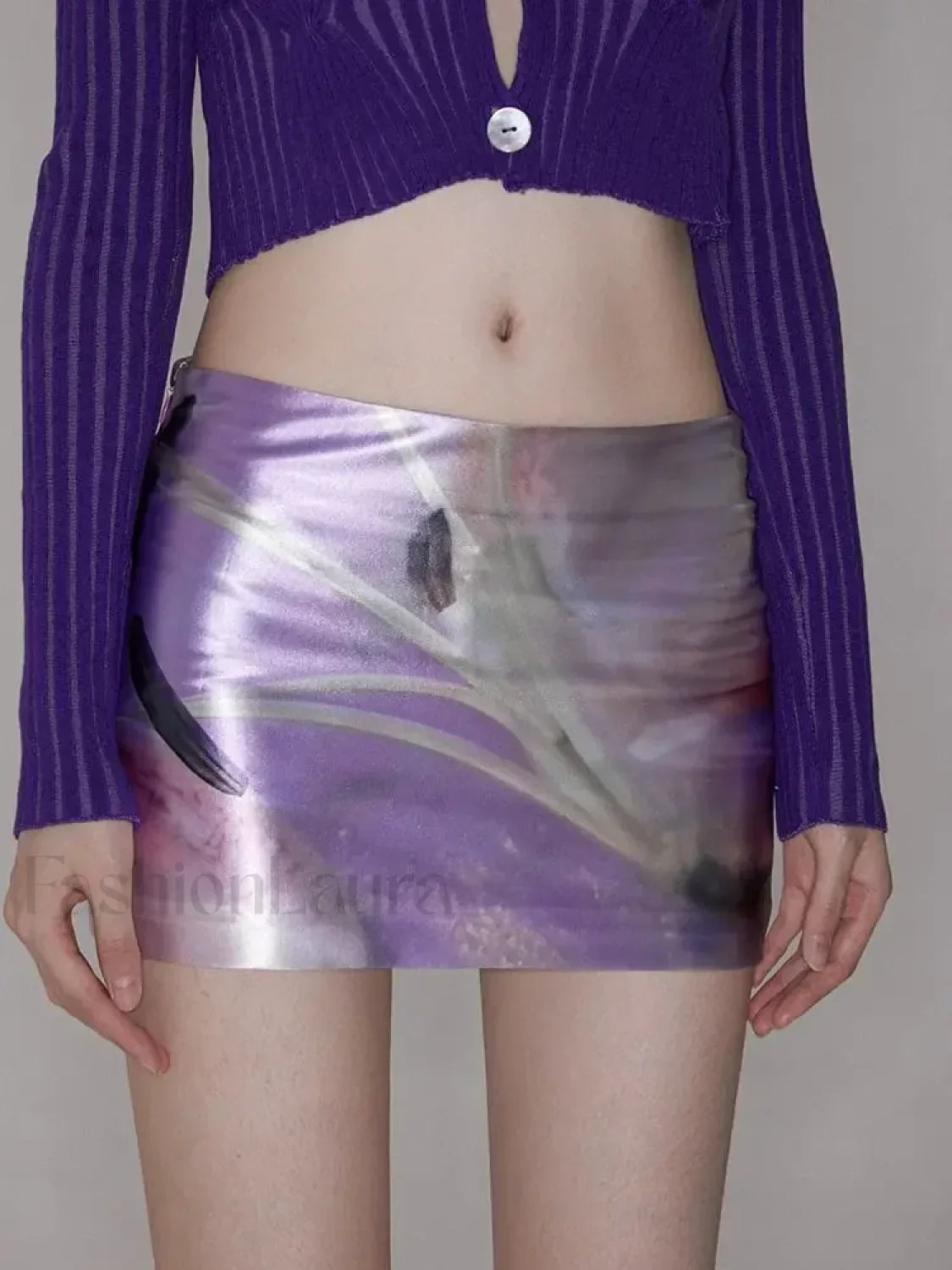 Purple Floral Acetate Hip Skirt Main image