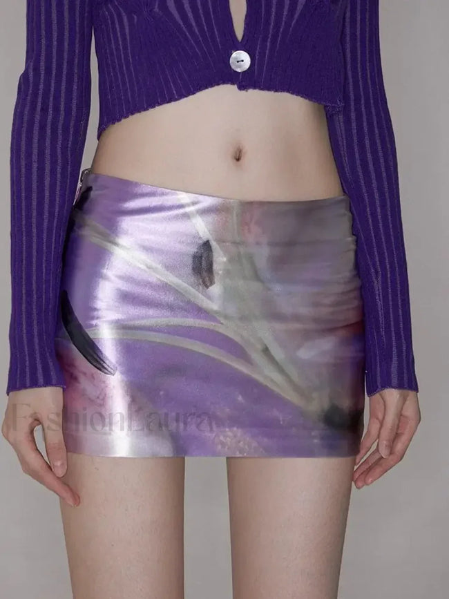 Purple Floral Acetate Hip Skirt Main image