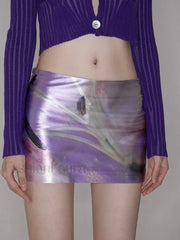 Purple Floral Acetate Hip Skirt