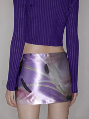 Purple Floral Acetate Hip Skirt