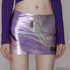 Purple Floral Acetate Hip Skirt PURPLE / S