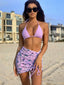 Purple Floral High Waist Three Piece Set PURPLE / S