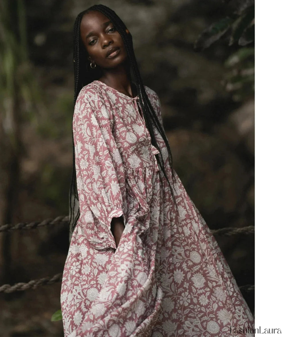 Purple Lantern Sleeve Boho Dress