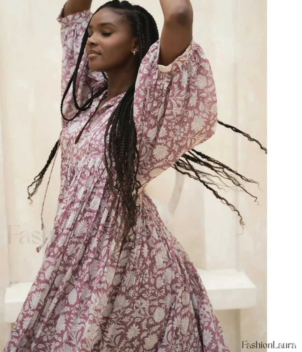 Purple Lantern Sleeve Boho Dress