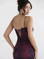Purple Print Ruched Fishtail Maxi Dress