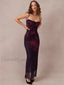 Purple Print Ruched Fishtail Maxi Dress Purple / S