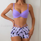 Purple Printed Kimono Cover Three Piece Set