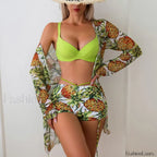 Purple Printed Kimono Cover Three Piece Set Green / S