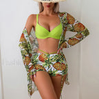 Purple Printed Kimono Cover Three Piece Set Green / S