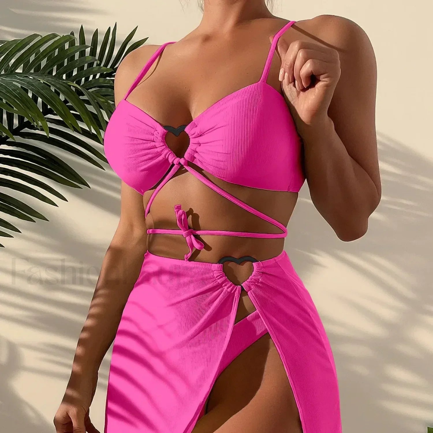 Purple Ribbed Sarong Three Piece Set Secondary image