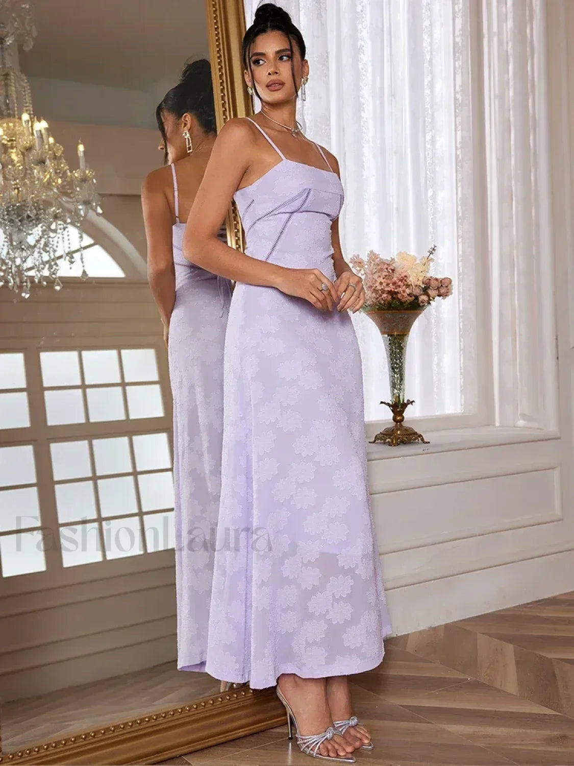 Purple Spaghetti Lace Maxi Dress Secondary image