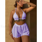 Purple Three Piece Shorts Bikini Set purple / S