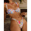 Push Up Floral Thong Bikini Set Pink And Blue / S