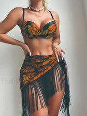 Push Up Tassel Micro Bikini Three Piece Set