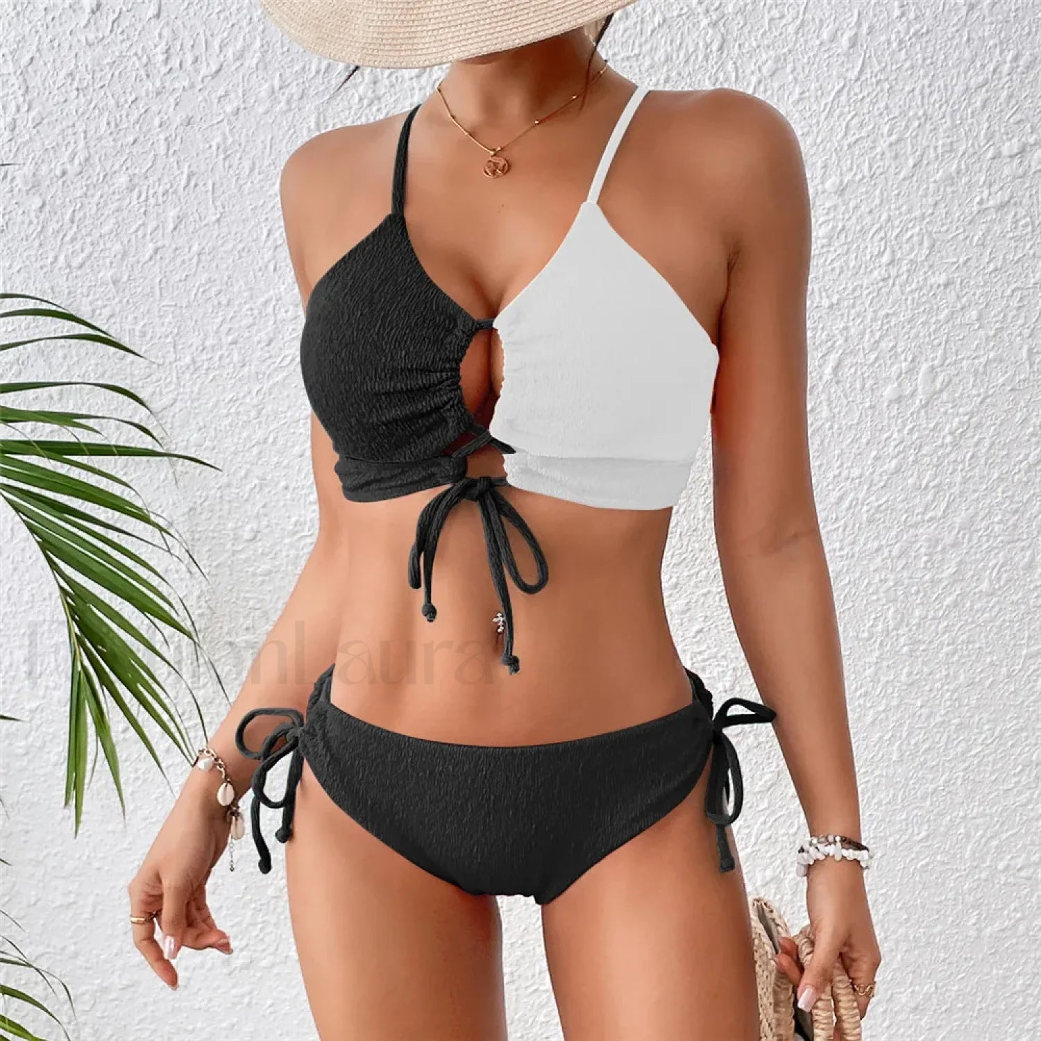 Push Up White Black Bikini Set