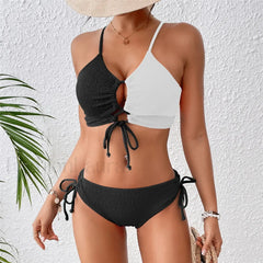 Push Up White Black Bikini Set