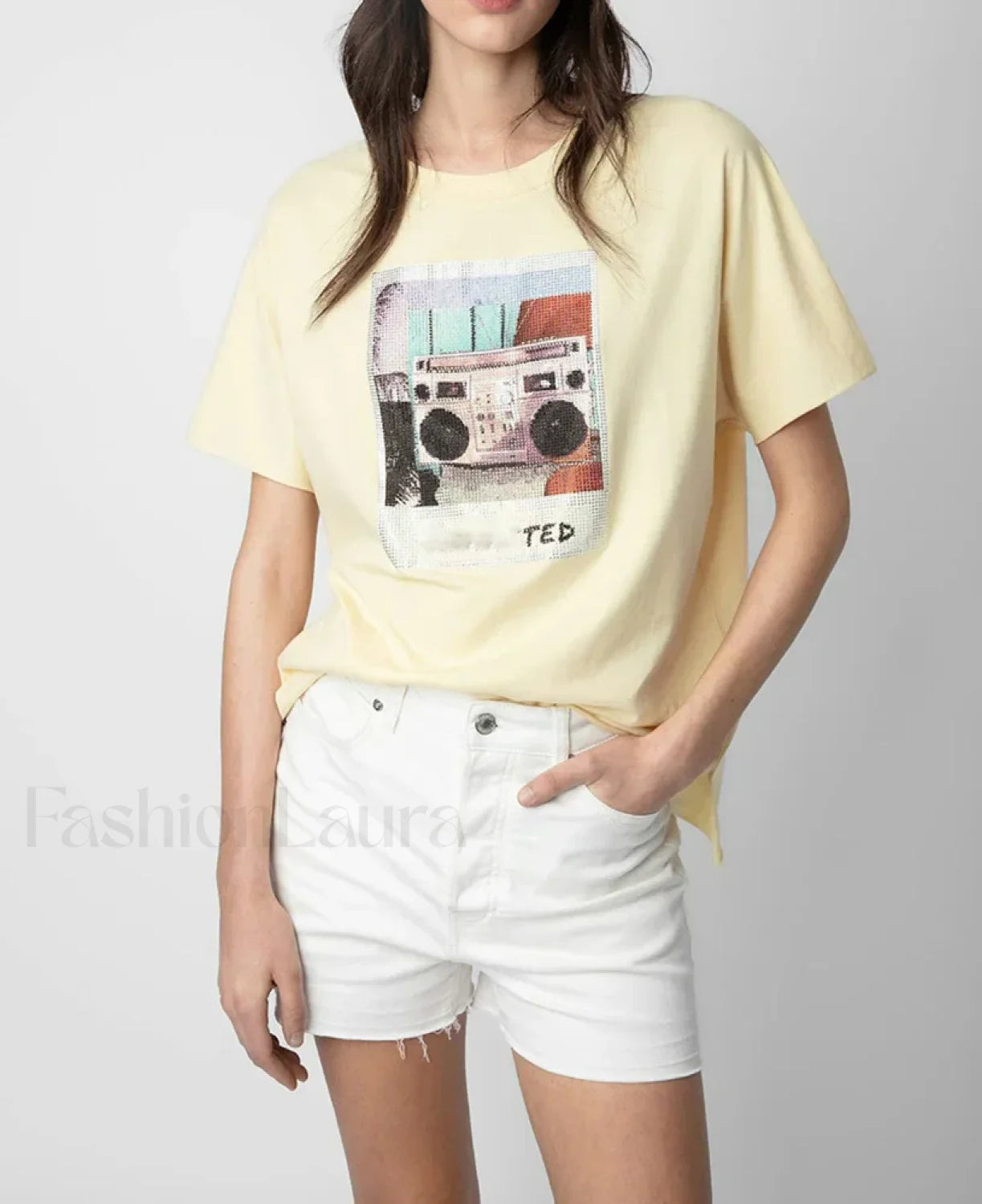 Radio Yellow Rhinestone T Shirt Yellow / S Main image