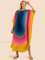 Rainbow Batwing Boho Maxi Cover Up YELLOW / One Size