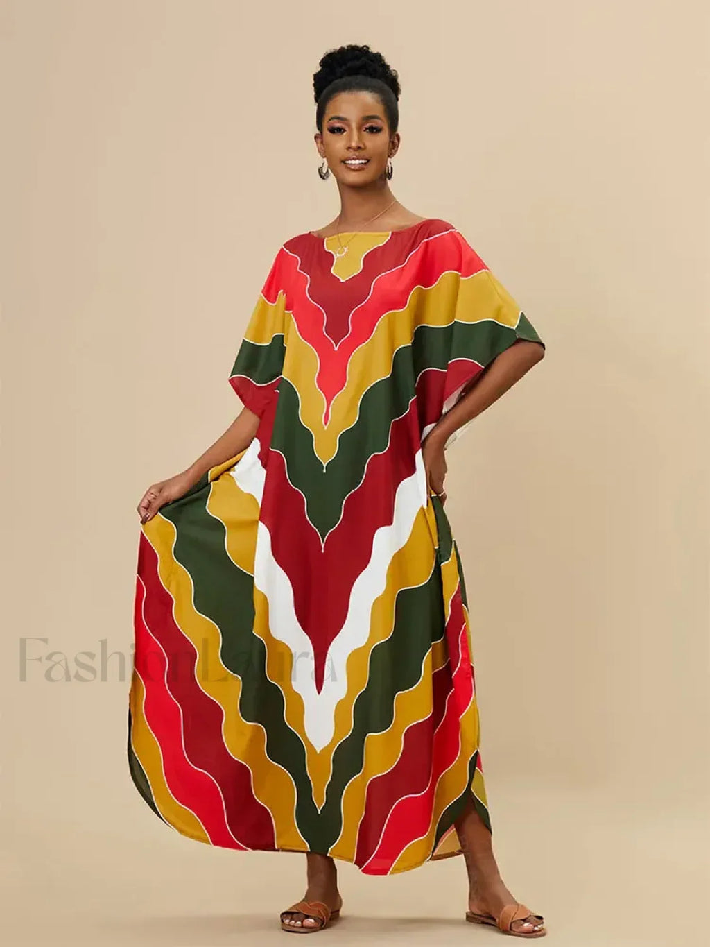 Rainbow Batwing Boho Maxi Cover Up