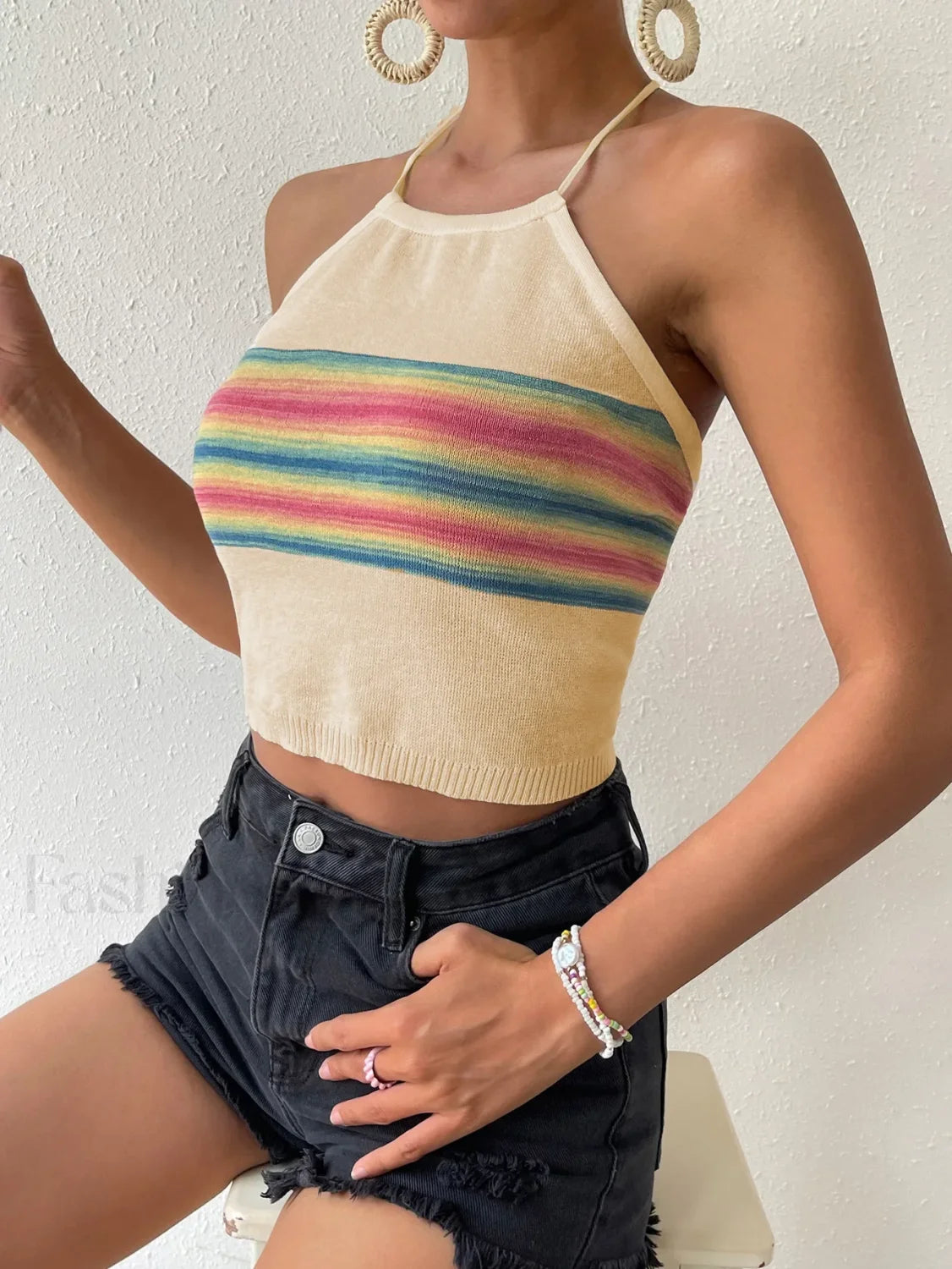Rainbow Knitted Halter Crop Top Secondary image