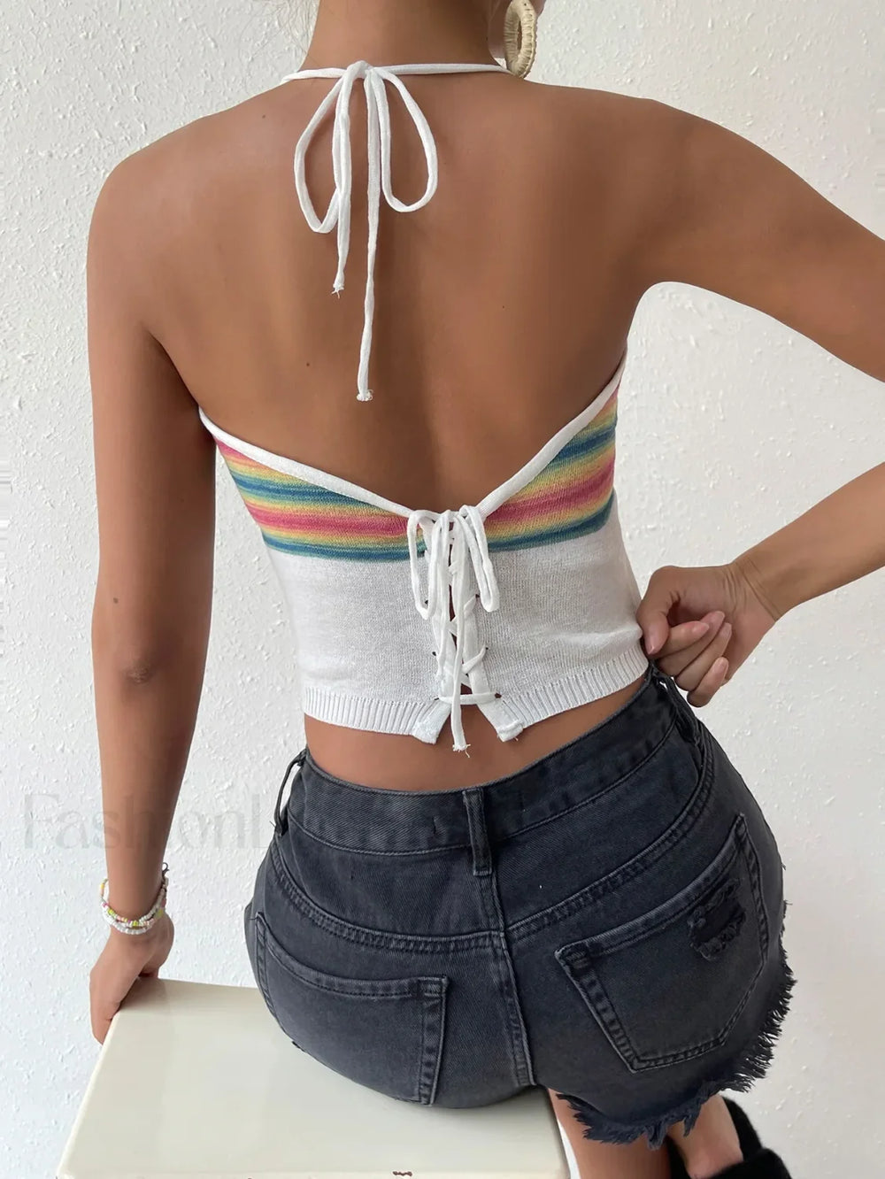 Rainbow Knitted Halter Crop Top
