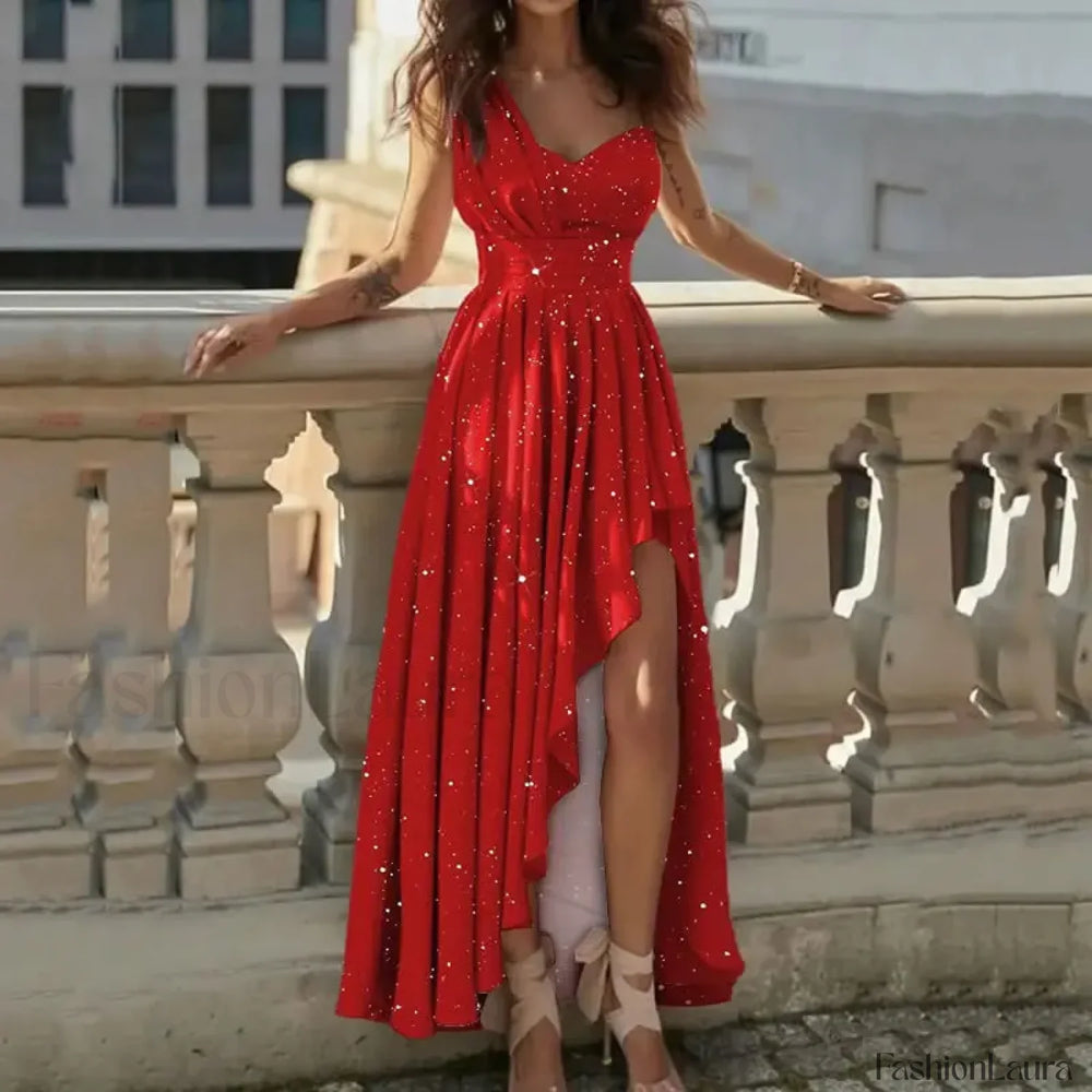 Red Cocktail Party Midi Dress