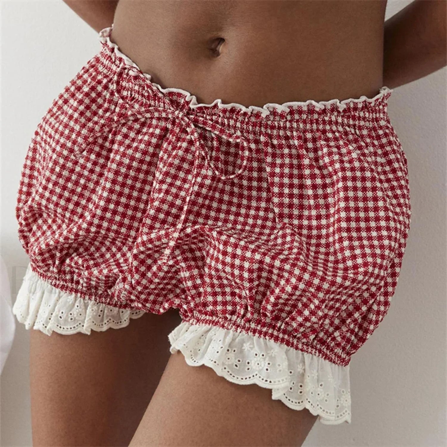 Red Gingham Lace Trim Lounge Short Main image