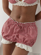 Red Gingham Lace Trim Lounge Short Red / S