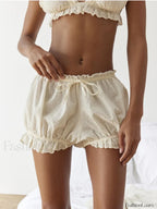 Red Gingham Lace Trim Lounge Short WHITE / S