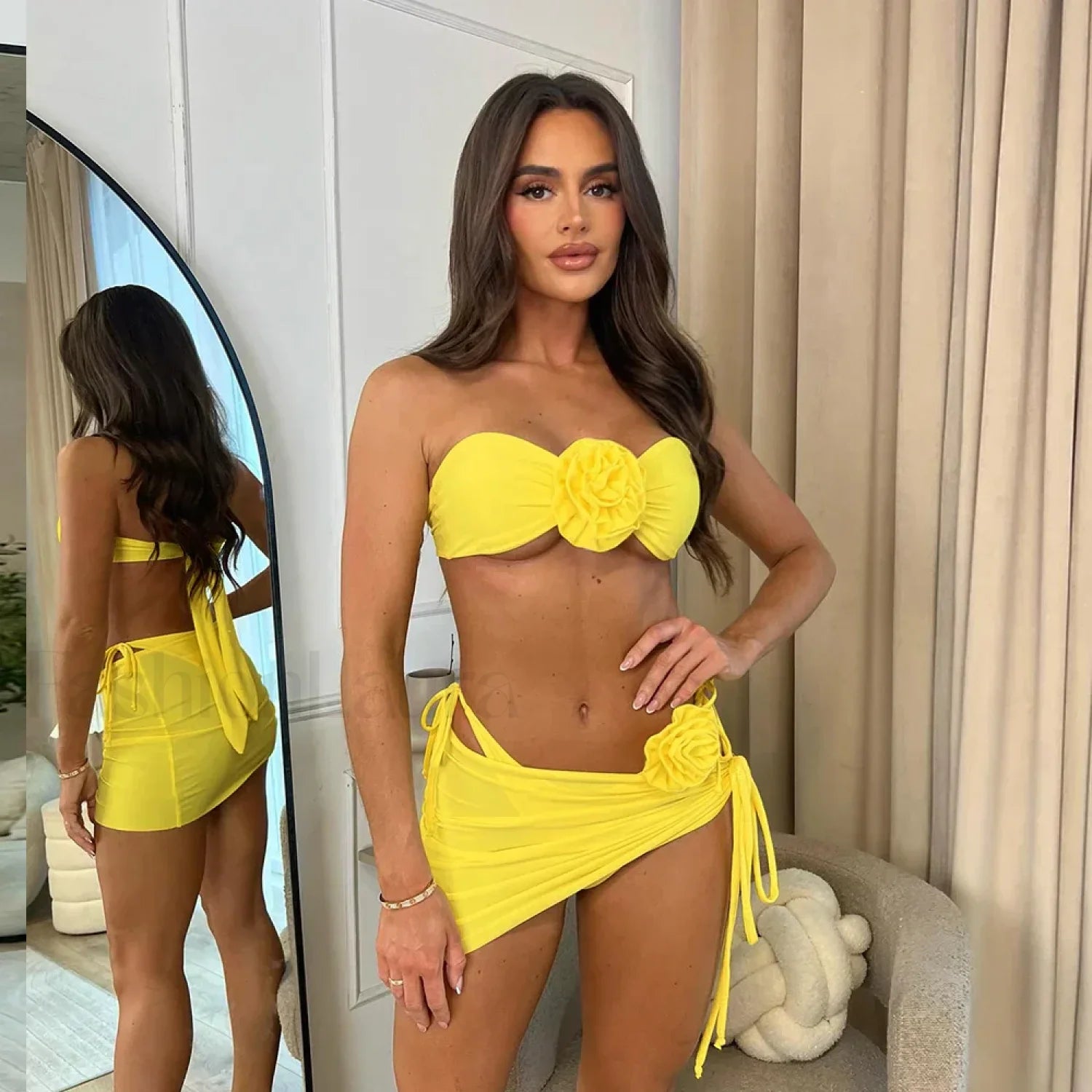 Red Lace Up Push Up Bikini Three Piece Set WD1614Y1 / S