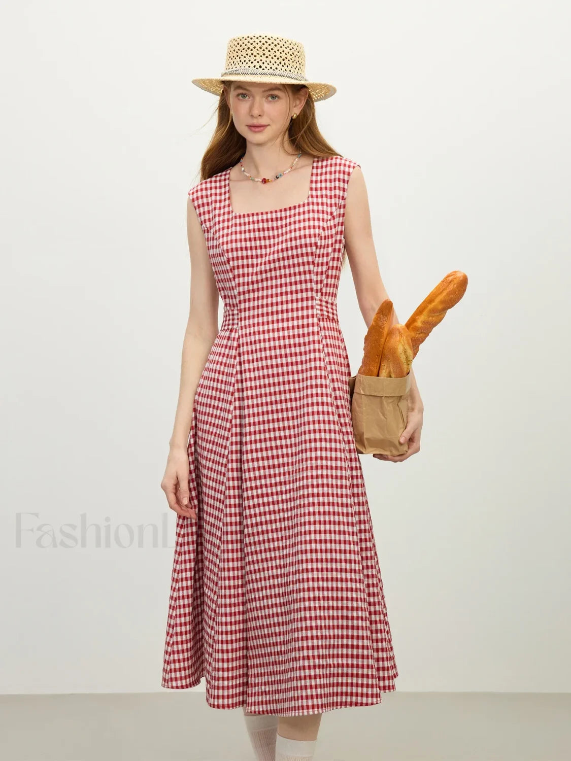 Red Plaid Sash Midi Dress Secondary image
