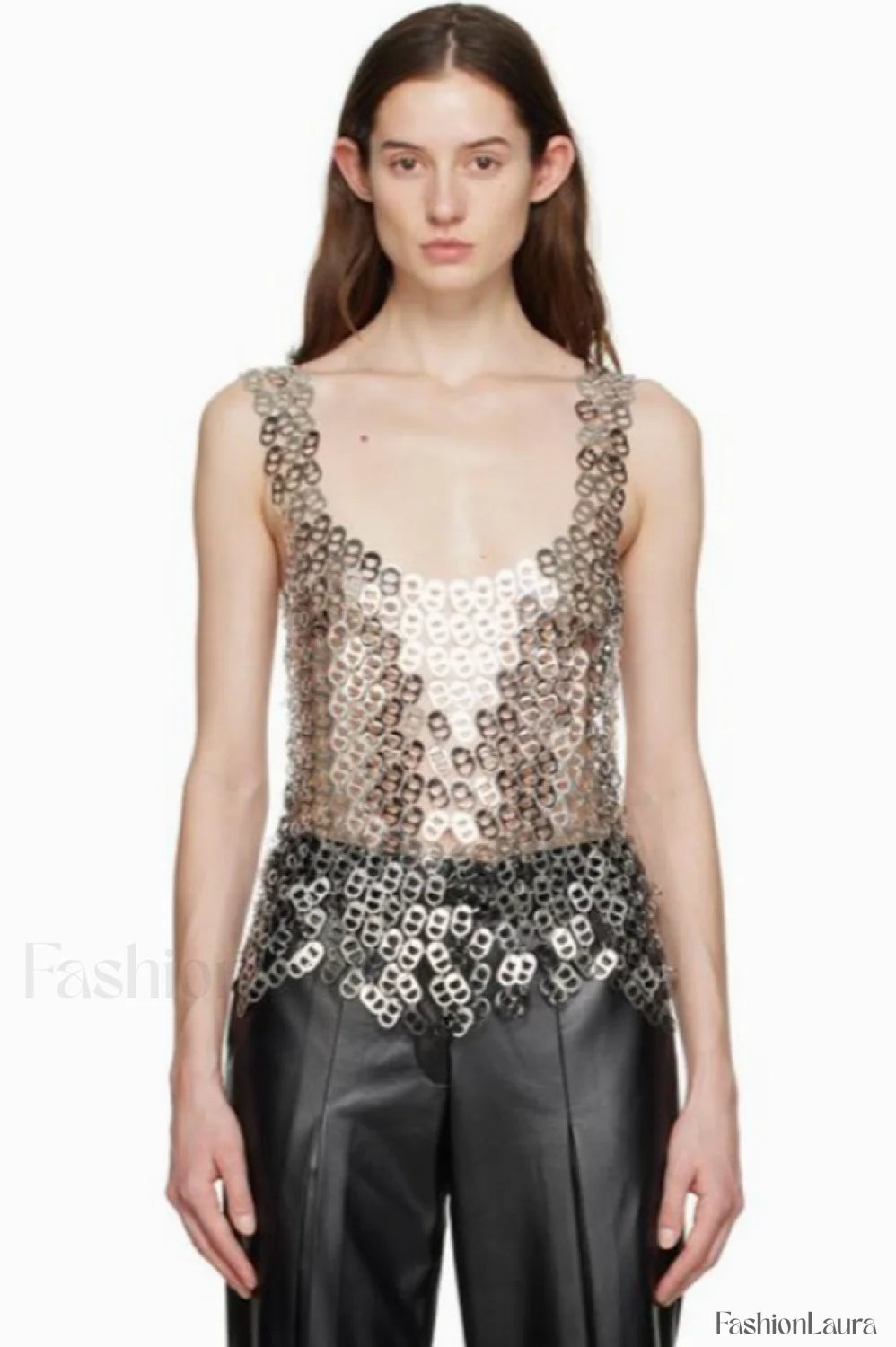Rein Can Tab Stylish Chainmail Top Free Size / Silver