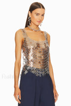 Rein Can Tab Stylish Chainmail Top Free Size / Silver