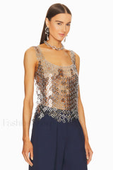 Rein Can Tab Stylish Chainmail Top Free Size / Silver