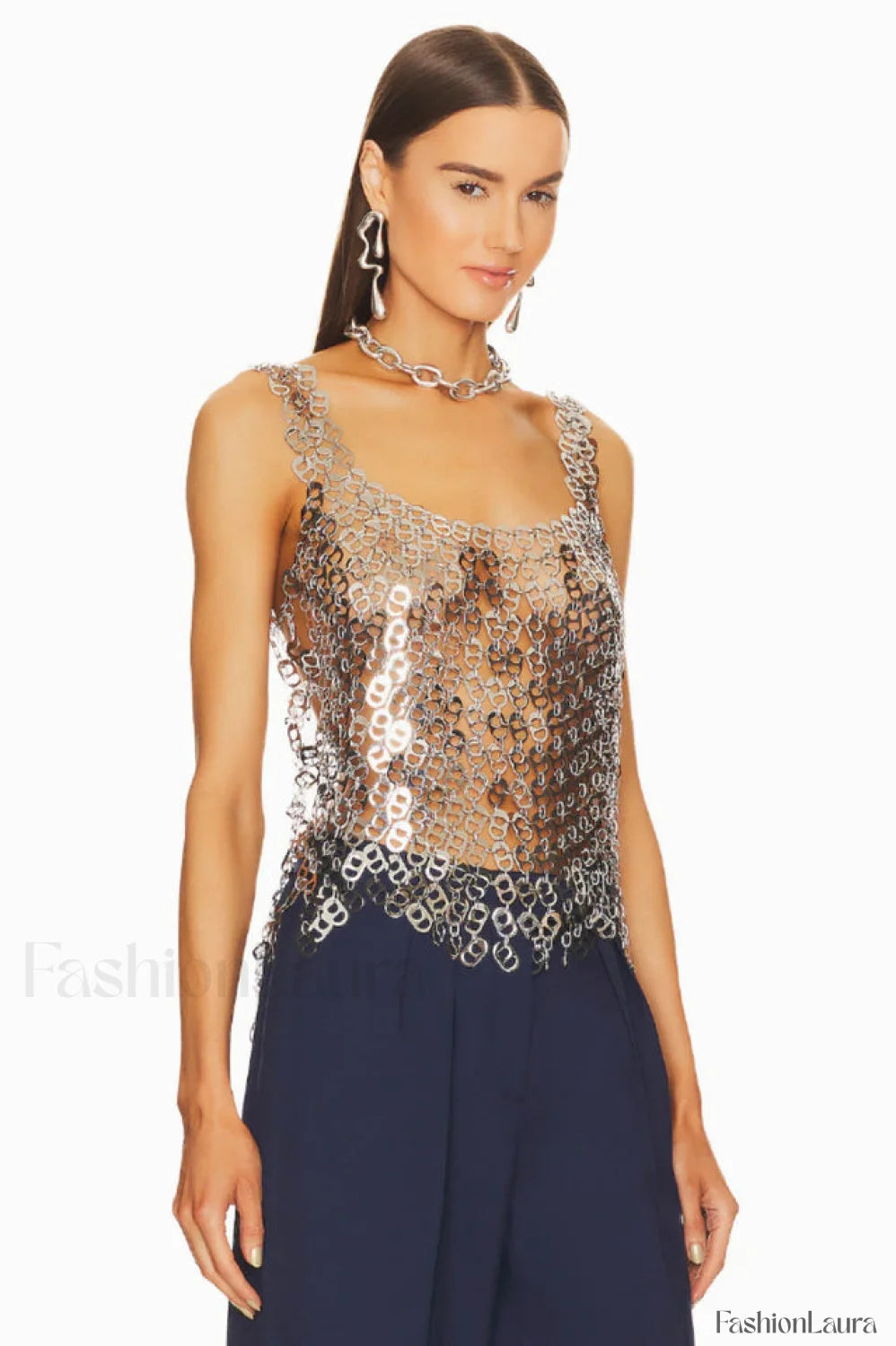 Rein Can Tab Stylish Chainmail Top Free Size / Silver