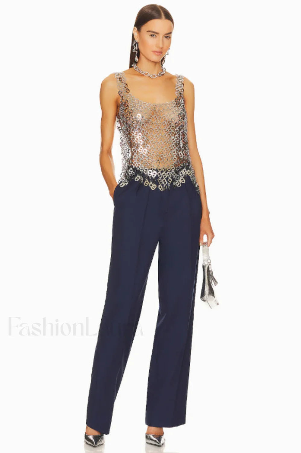 Rein Can Tab Stylish Chainmail Top Free Size / Silver