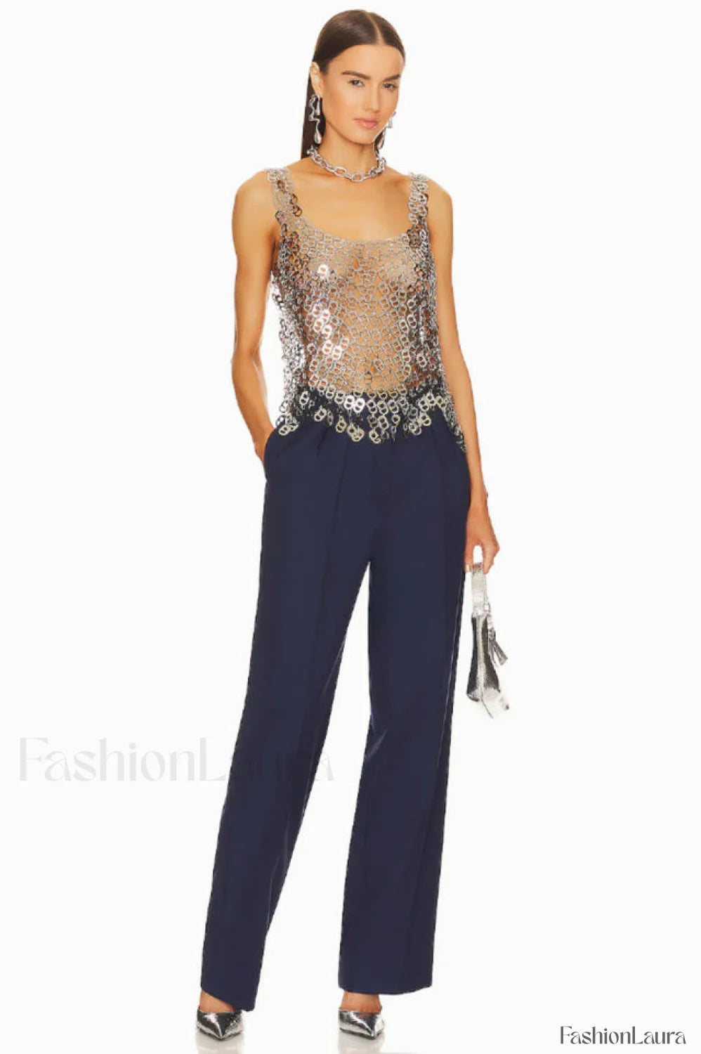 Rein Can Tab Stylish Chainmail Top Free Size / Silver