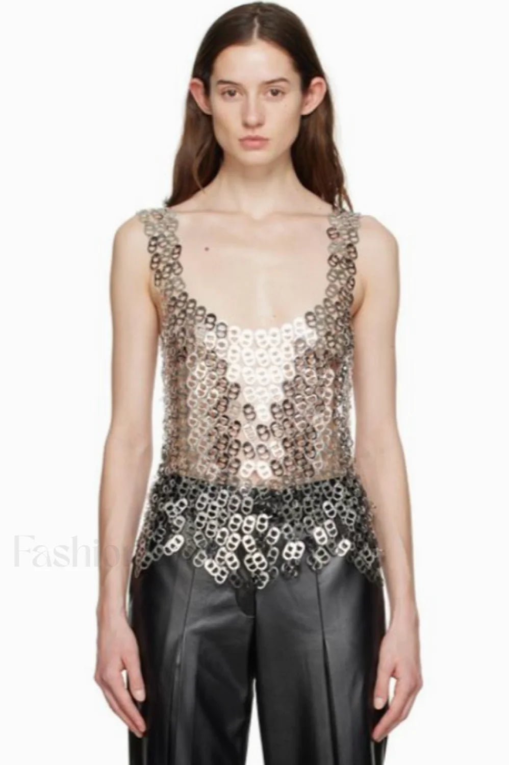 Rein Can Tab Stylish Chainmail Top Free Size / Silver