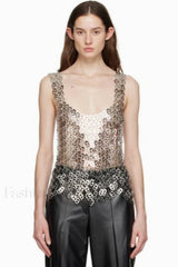 Rein Can Tab Stylish Chainmail Top Free Size / Silver