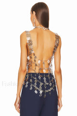 Rein Can Tab Stylish Chainmail Top Free Size / Silver