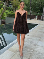 Retro 3D Floral Backless Slip Dress High Waisted Halter Floral Dress