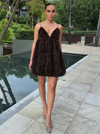 Retro 3D Floral Backless Slip Dress High Waisted Halter Floral Dress