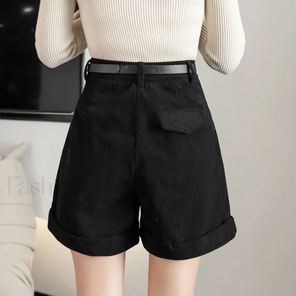 Retro Corduroy Boyfriend Style Female Shorts