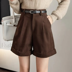 Retro Corduroy Boyfriend Style Female Shorts Caramel / S