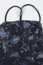 Retro Floral Strappy Backless High Split Pleated Maxi Dress
