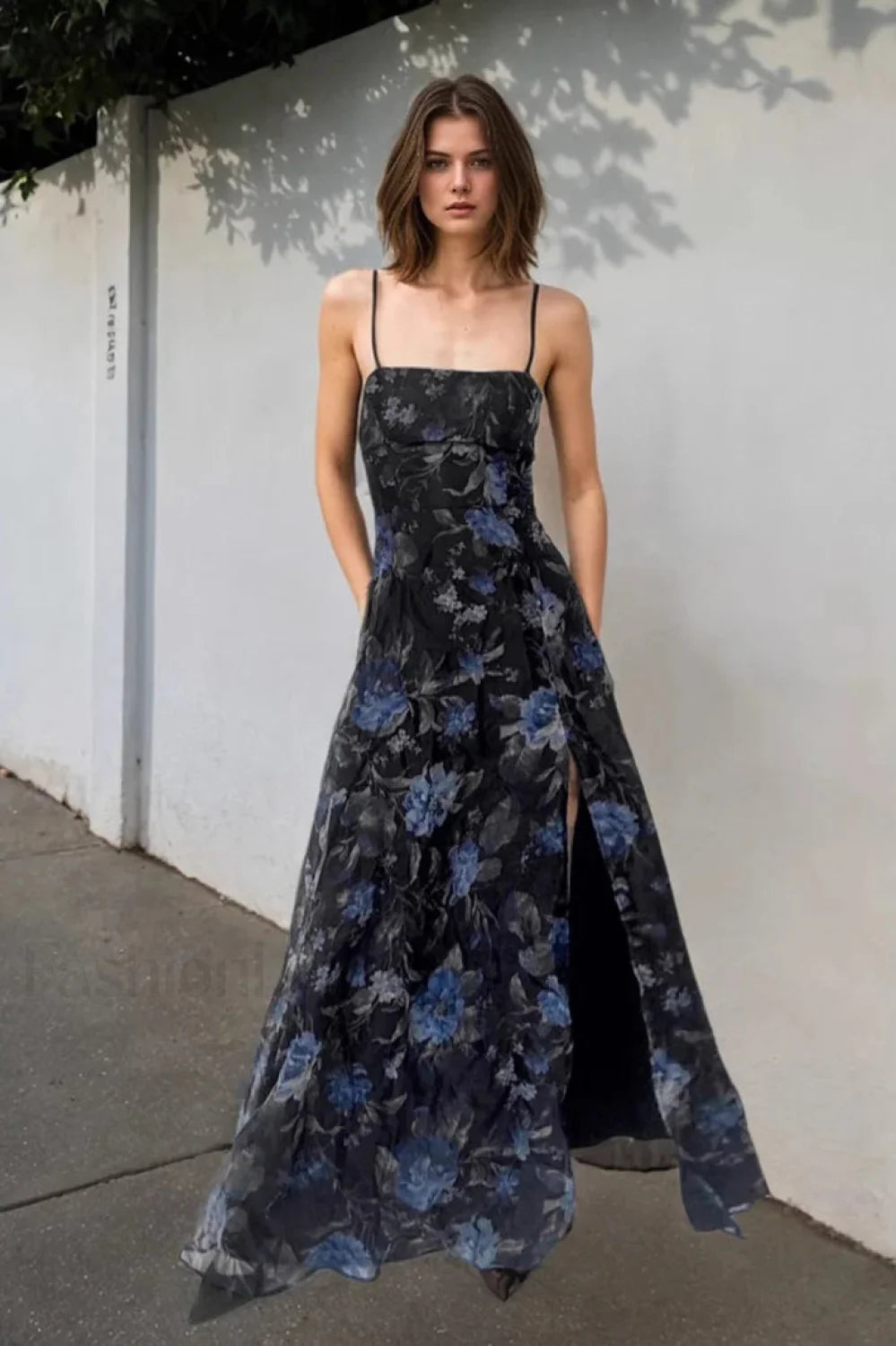 Retro Floral Strappy Backless High Split Pleated Maxi Dress Secondary image